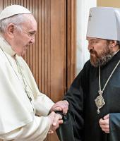 De intussen ontslagen metropoliet Hilarion van Volokolamsk in december bij de paus.  © KNA-Bild