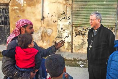 Mgr. Bonny is onder de indruk van de verwoesting in Aleppo. © Bisdom Antwerpen