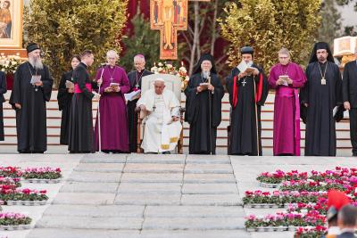 Paus Franciscus met andere kerkleiders bij de opening van de synode in oktober 2023. © RV