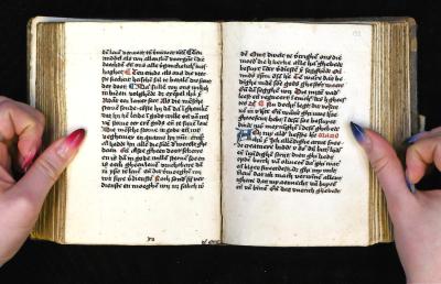 Het manuscript van de Truiense zuster Magrieten: ‘Een boexken van goeder leeren ende vermaninghen’. © Universiteit Antwerpen