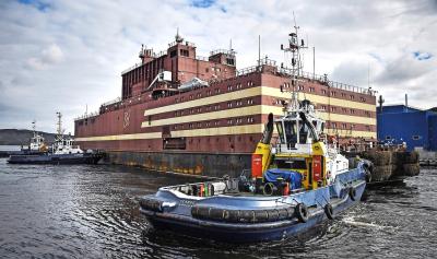 Drijvende kernreactor in Rusland, bedoeld voor het noordpoolgebied. © Belga Image
