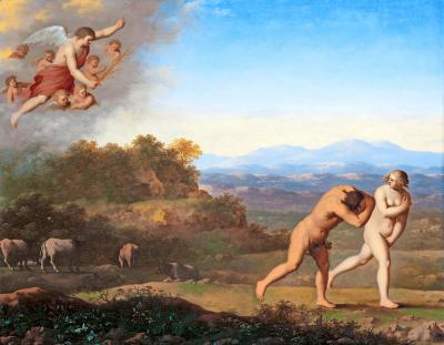 De verdrijving uit het aards paradijs, het begin van de schaamte, volgens Cornelis van Poelenburch (1594-1667). © Image Select