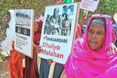 Begin dit jaar protesteerden Somalische vrouwen tegen de acties van de islamistische terreurgroep Al-Shabaab. © Belga Image