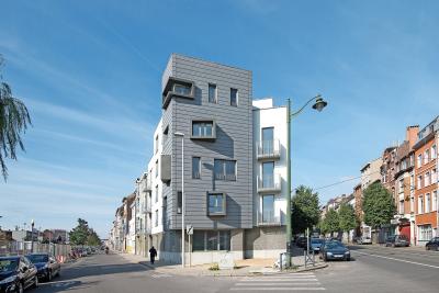 Het project L’Ecluse, de eerste woningen op het Europese vasteland volgens het CLT-principe. © Marc Detiffe